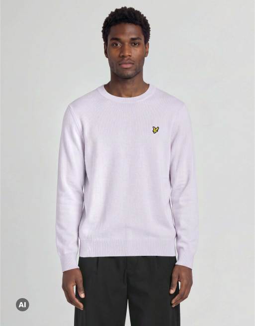 Lyle & Scott Mid knits relaxed uv reactive crew neck jumper in y745 white/ washed purple, 3 of 7