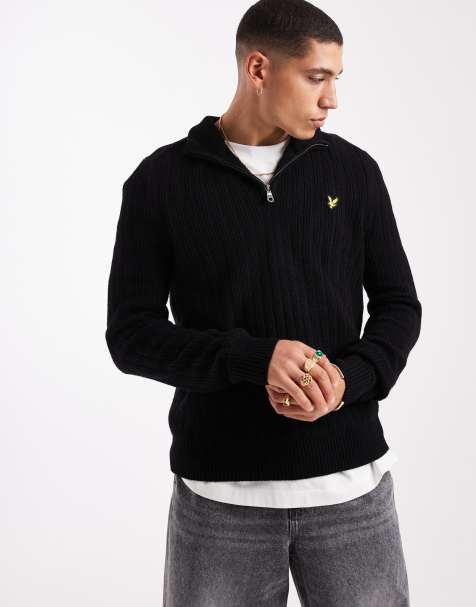 Lyle & Scott Mid knits ribbed quarter zip jumper in z865 jet black - view 1