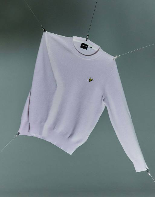 Lyle & Scott Mid knits ruimvallende uv-reactieve trui met ronde hals in wit/gewassen paars, 2 van 7