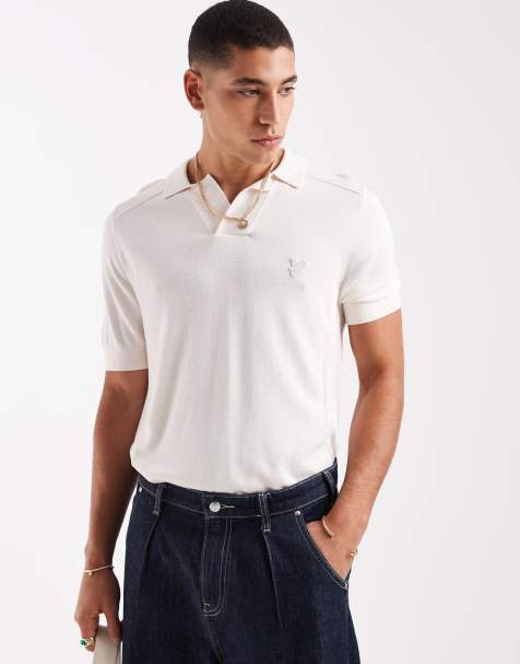 Lyle & Scott Mid knits seam tipped knitted polo in x679 silk honey - view 1
