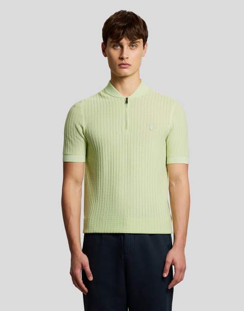 Lyle & Scott Mid knits superfine knitted bomber polo in y085 tender greens - view 1