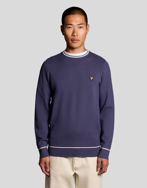 Lyle & Scott Mid knits tipped knitted crew neck jumper in y125 rich navy - view 1