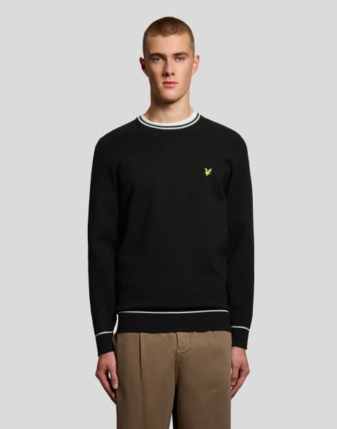 Lyle & Scott Mid knits tipped knitted crew neck jumper in z865 jet black