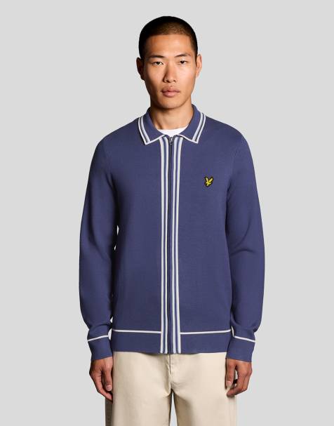 Lyle & Scott Mid knits tipped knitted zip through jacket in y125 rich navy - view 1