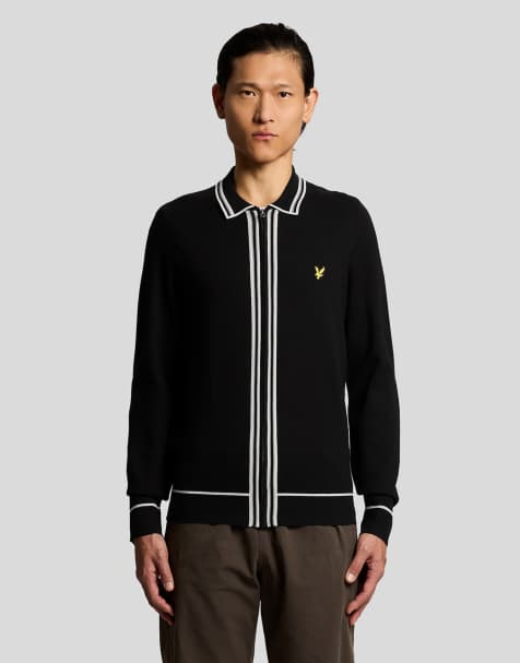 Lyle & Scott Mid knits tipped knitted zip through jacket in z865 jet black