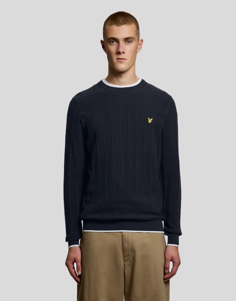 Lyle & Scott Mid knits tipped pique knitted crew neck jumper in z271 dark navy - view 1