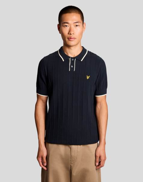 Lyle & Scott Mid knits tipped pique knitted polo in w444 chalk blue