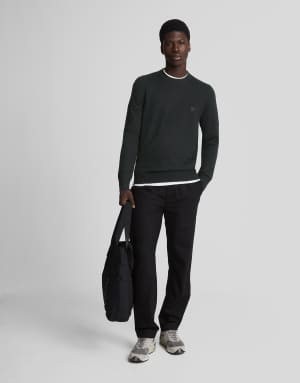 Lyle & Scott Mid knits tonal eagle lambswool crew neck jumper in z865 jet black