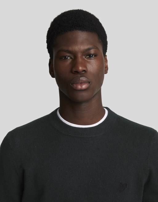 Lyle & Scott Mid knits tonal eagle lambswool crew neck jumper in z865 jet black, 3 of 7