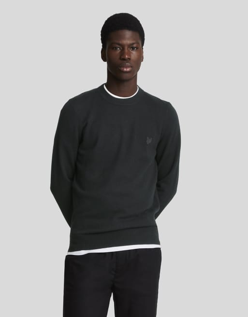 Lyle & Scott Mid knits tonal eagle lambswool crew neck jumper in z865 jet black, 6 of 7