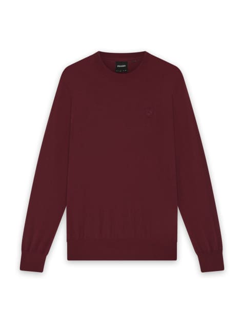 Lyle & Scott Mid knits tonal eagle merino crew neck jumper in w976 fairway burgundy - view 1