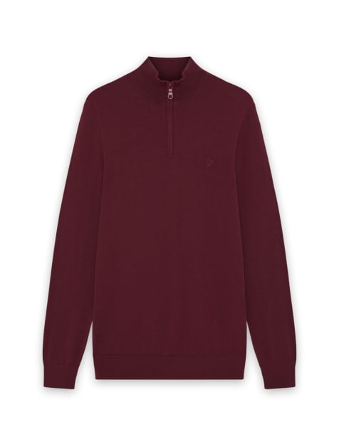 Lyle & Scott Mid knits tonal eagle merino quarter zip jumper in w976 fairway burgundy - view 1