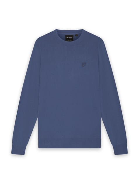 Lyle & Scott Mid knits tonal superfine crew neck jumper in y253 smoke blue - view 1