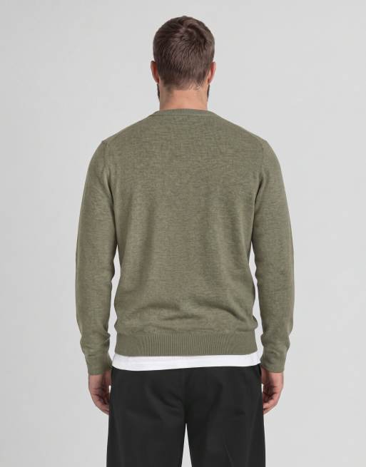 Lyle & Scott Mid knits trui van lamswolmix met ronde hals in kaki gemêleerd, 4 van 6