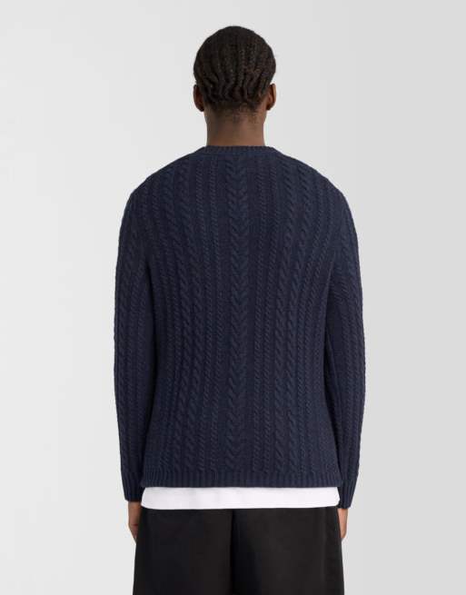 Lyle & Scott Mid knits Zopfstrick-Pullover mit Rundhalsausschnitt in marineblau meliert, 4 von 6