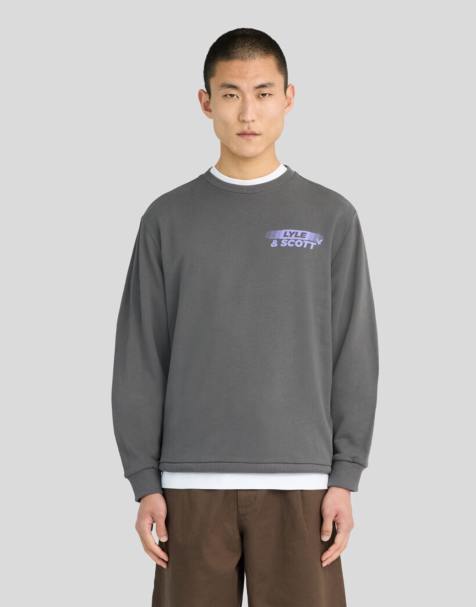 Lyle & Scott Mid layers branded repeat graphic sweatshirt in w635 gunmetal - view 1