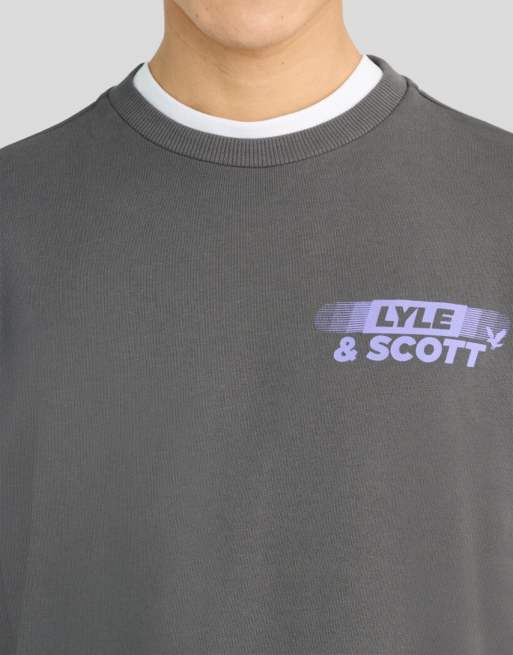 Lyle & Scott Mid layers branded repeat graphic sweatshirt in w635 gunmetal, 3 of 6