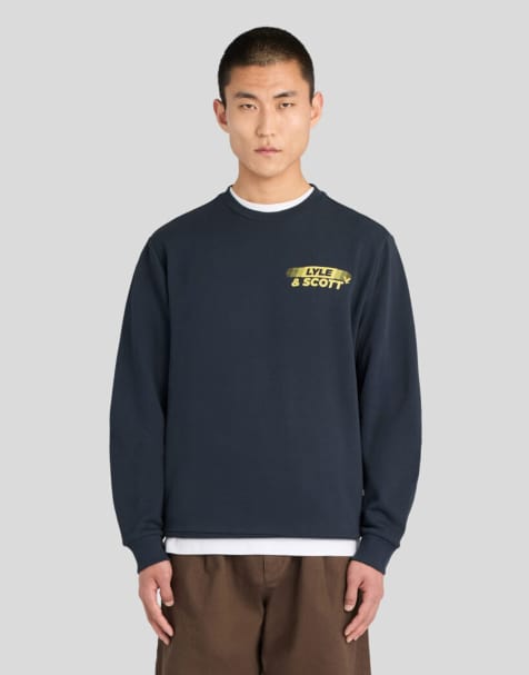 Lyle & Scott Mid layers branded repeat graphic sweatshirt in z271 dark navy - view 1