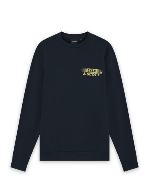 Lyle & Scott Mid layers branded repeat graphic sweatshirt in z271 dark navy, 5 of 6