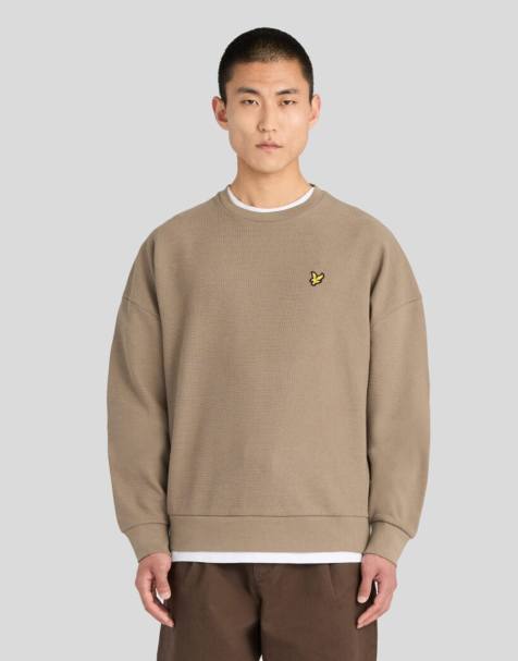 Lyle & Scott Mid layers geo rib crewneck sweatshirt in x569 khaki ash - view 1