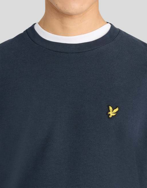 Lyle & Scott Mid layers geo rib crewneck sweatshirt in z271 dark navy, 3 of 6