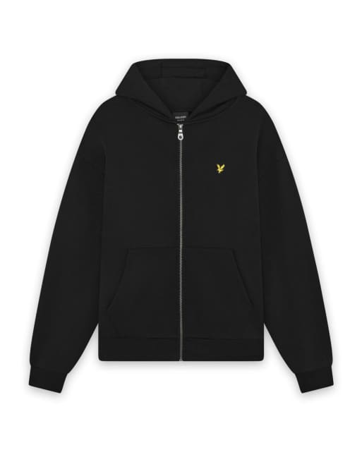 Lyle & Scott Mid layers heavyweight loopback full zip hoodie in z865 jet black, 5 of 6