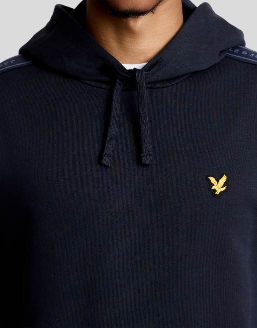 Lyle & Scott Mid layers jacquard tape hoodie in z271 dark navy, 3 of 7