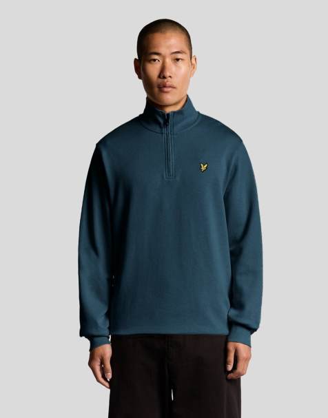 Lyle & Scott Mid layers quarter zip pullover sweatshirt in y066 rich teal - view 1
