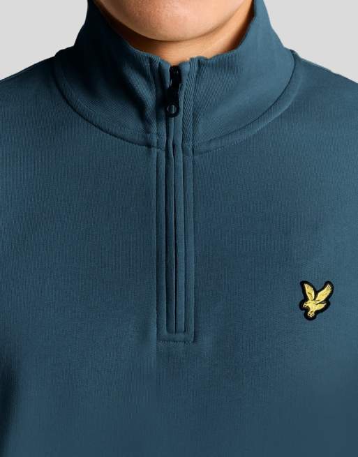 Lyle & Scott Mid layers quarter zip pullover sweatshirt in y066 rich teal, 3 of 6