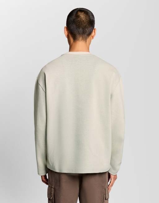 Lyle & Scott Mid layers raised jacquard crew neck sweatshirt in w503 putty, 4 of 6