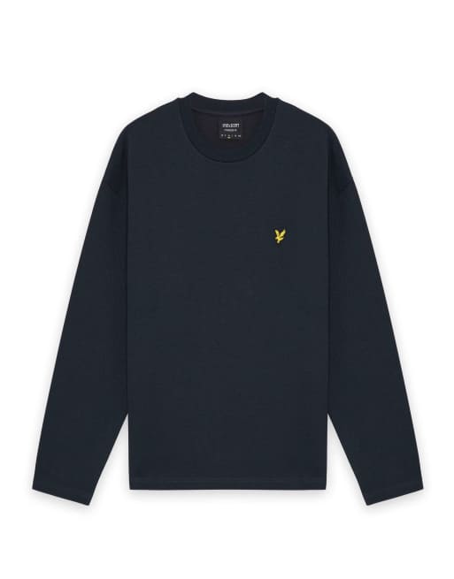 Lyle & Scott Mid layers raised jacquard crew neck sweatshirt in z271 dark navy, 5 of 6