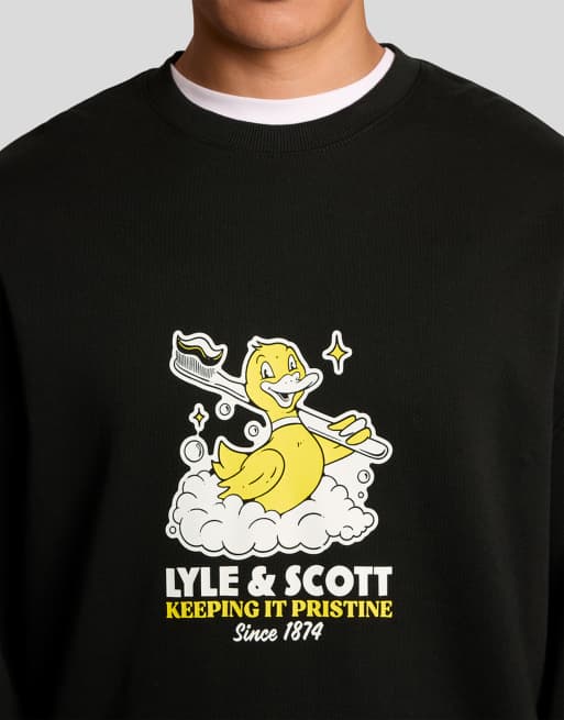 Lyle & Scott Mid layers rubber duck graphic sweatshirt in z865 jet black, 3 of 6