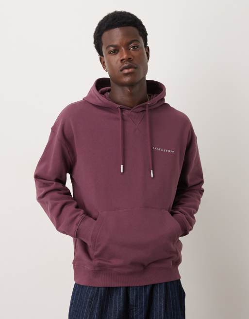 Lyle & Scott Mid layers script brushback pullover hoodie in x868 dusky maroon