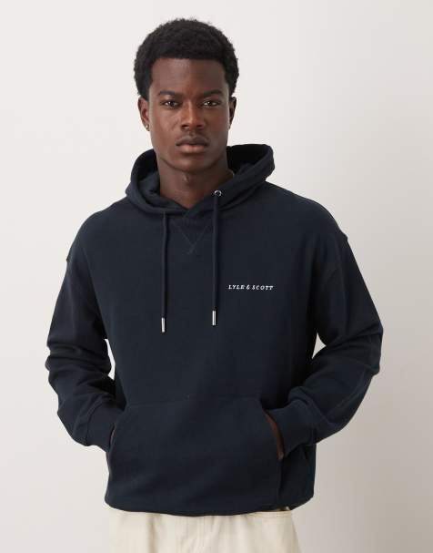 Lyle & Scott Mid layers script brushback pullover hoodie in z271 dark navy - view 1