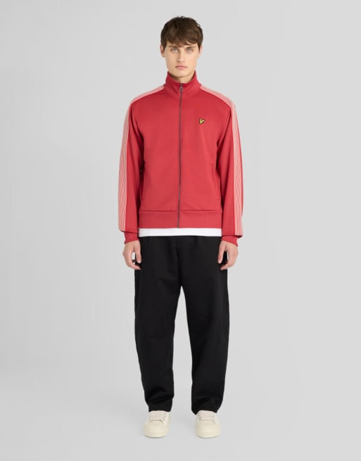 Lyle & Scott Mid layers striped taped track jacket in y112 garnet, 2 of 7