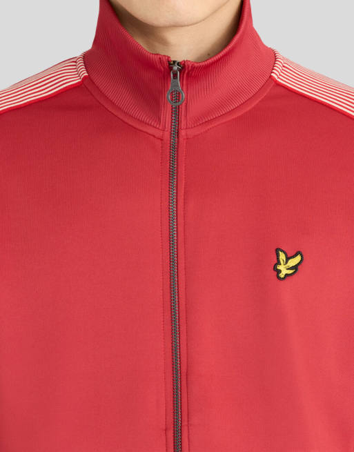 Lyle & Scott Mid layers striped taped track jacket in y112 garnet, 3 of 7