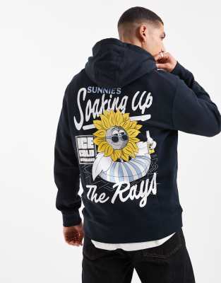 Lyle & Scott Mid layers sunnies pool bar graphic pullover hoodie in z271 dark navy - view 1