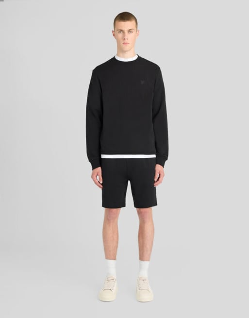 Lyle & Scott Mid layers superfine crew neck sweatshirt in z865 jet black, 7 of 7