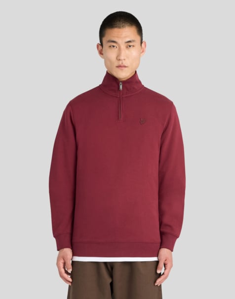 Lyle & Scott Mid layers superfine quarter zip sweatshirt in w976 fairway burgundy - view 1