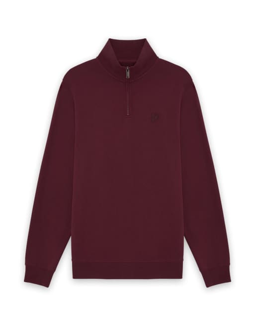 Lyle & Scott Mid layers superfine quarter zip sweatshirt in w976 fairway burgundy, 5 of 6
