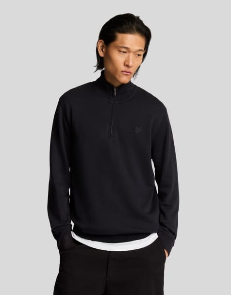 Lyle & Scott Mid layers superfine quarter zip sweatshirt in z865 jet black - view 1