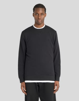 Lyle & Scott Mid layers textured eagle crew neck sweatshirt in z865 jet black