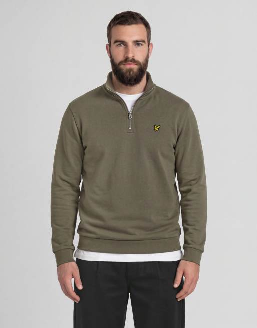 Lyle & Scott midlayer met loopback en kwartrits in x569 kaki asgrijs, 3 van 7