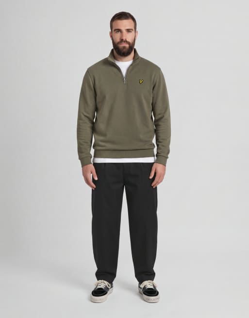 Lyle & Scott midlayer met loopback en kwartrits in x569 kaki asgrijs, 4 van 7