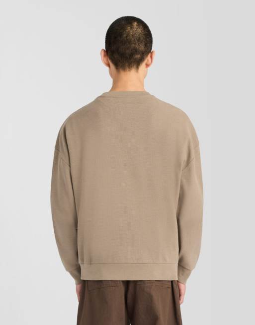 Lyle & Scott midlayer sweatshirt met geometrische ribstructuur en ronde hals in kaki asgrijs, 4 van 6