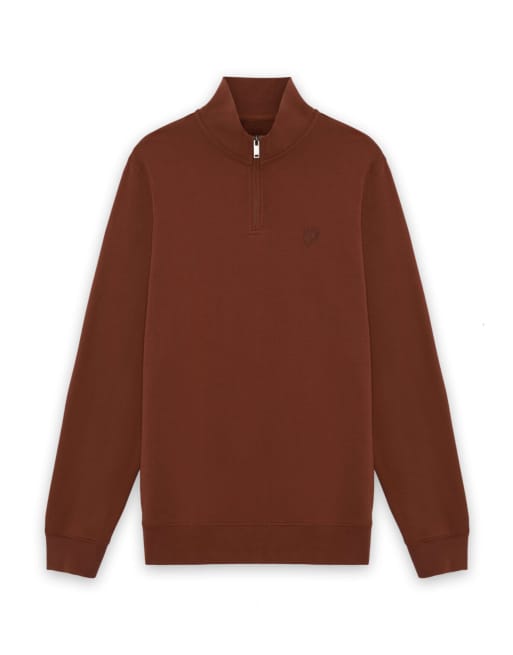 Lyle & Scott midlayer sweatshirt superfine con zip corta in y269 saddle auburn, 5 di 6