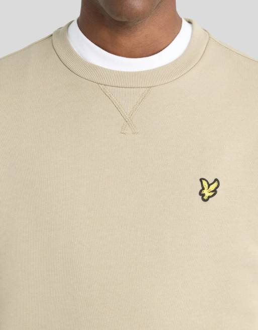 Lyle & Scott midlayer-sweatshirt van zware loopback met ronde hals in kaki rookgrijs, 3 van 6