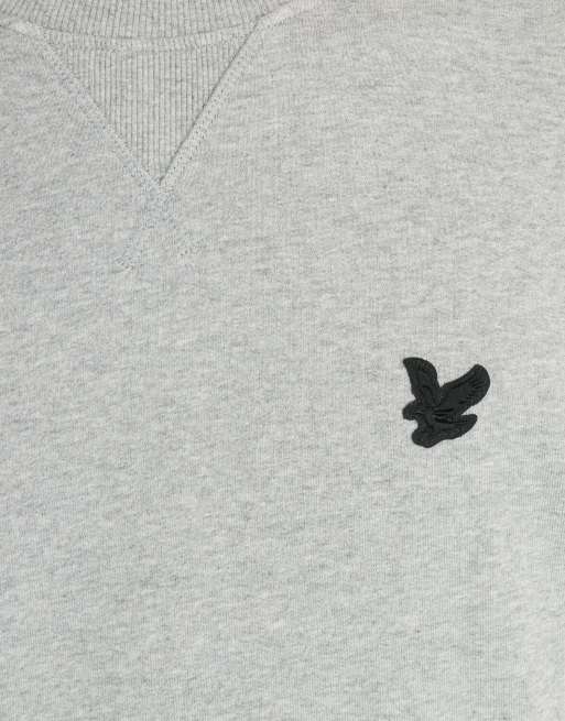 Lyle & Scott Midlayers getextureerde sweatshirt met ronde hals en adelaarsmotief in gemêleerd middengrijs, 5 van 5