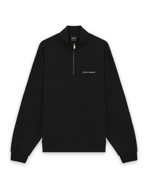 Lyle & Scott midlayers script heavyweight loopback sweatshirt met kwartrits in z865 jet black, 5 van 6