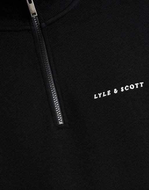 Lyle & Scott midlayers script heavyweight loopback sweatshirt met kwartrits in z865 jet black, 6 van 6